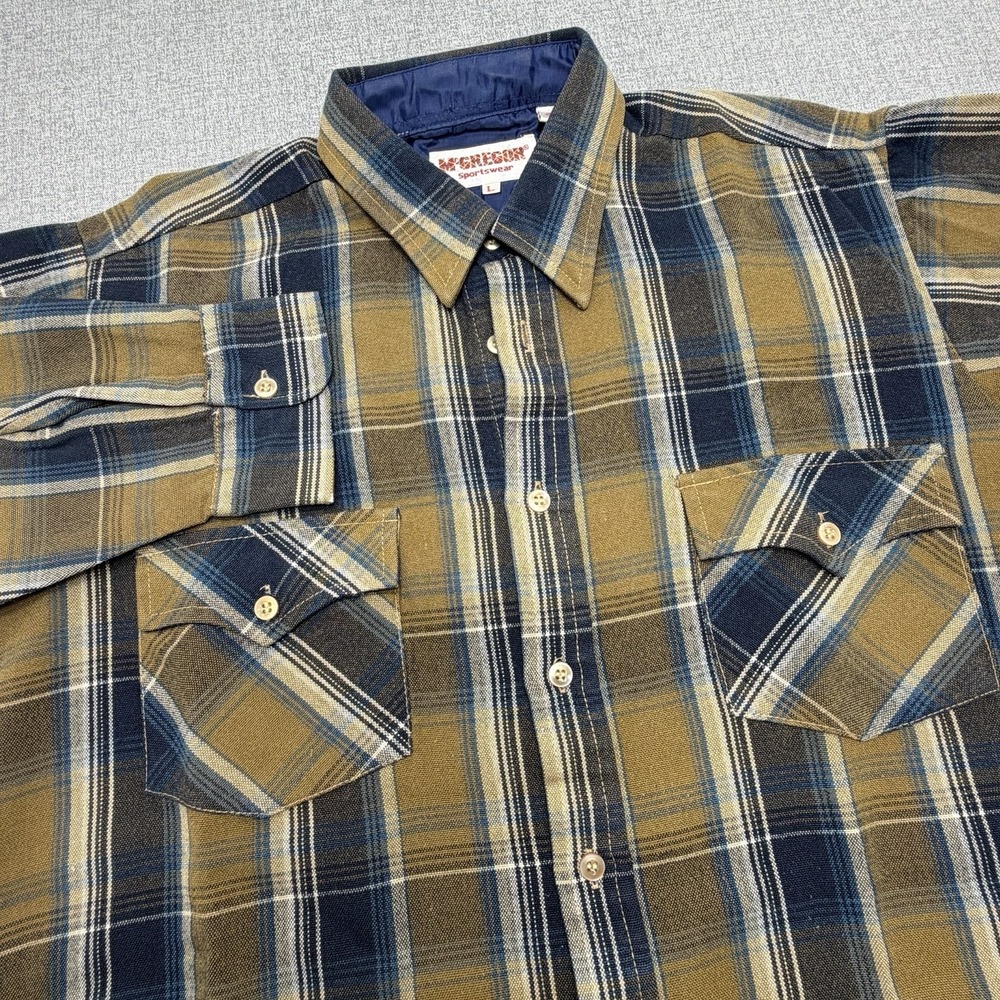 McGregor Mens Size Large Button Down Flannel Shirt Striped Acrylic Vintage